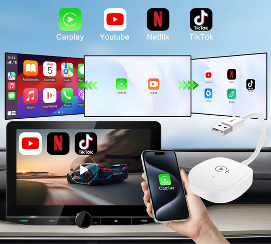 Adaptateur CarPlay Sans Fil avec Netflix, YouTube et TikTok – Pour Voitures CarPlay d’Origine