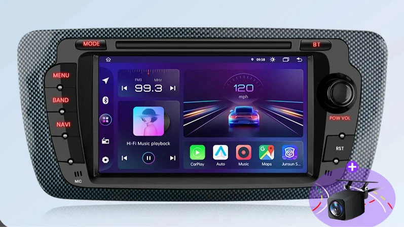 Autoradio Android avec GPS – CarPlay & Android Auto sans fil – Écran tactile multimédia pour Seat Ibiza 6J (2009-2013).