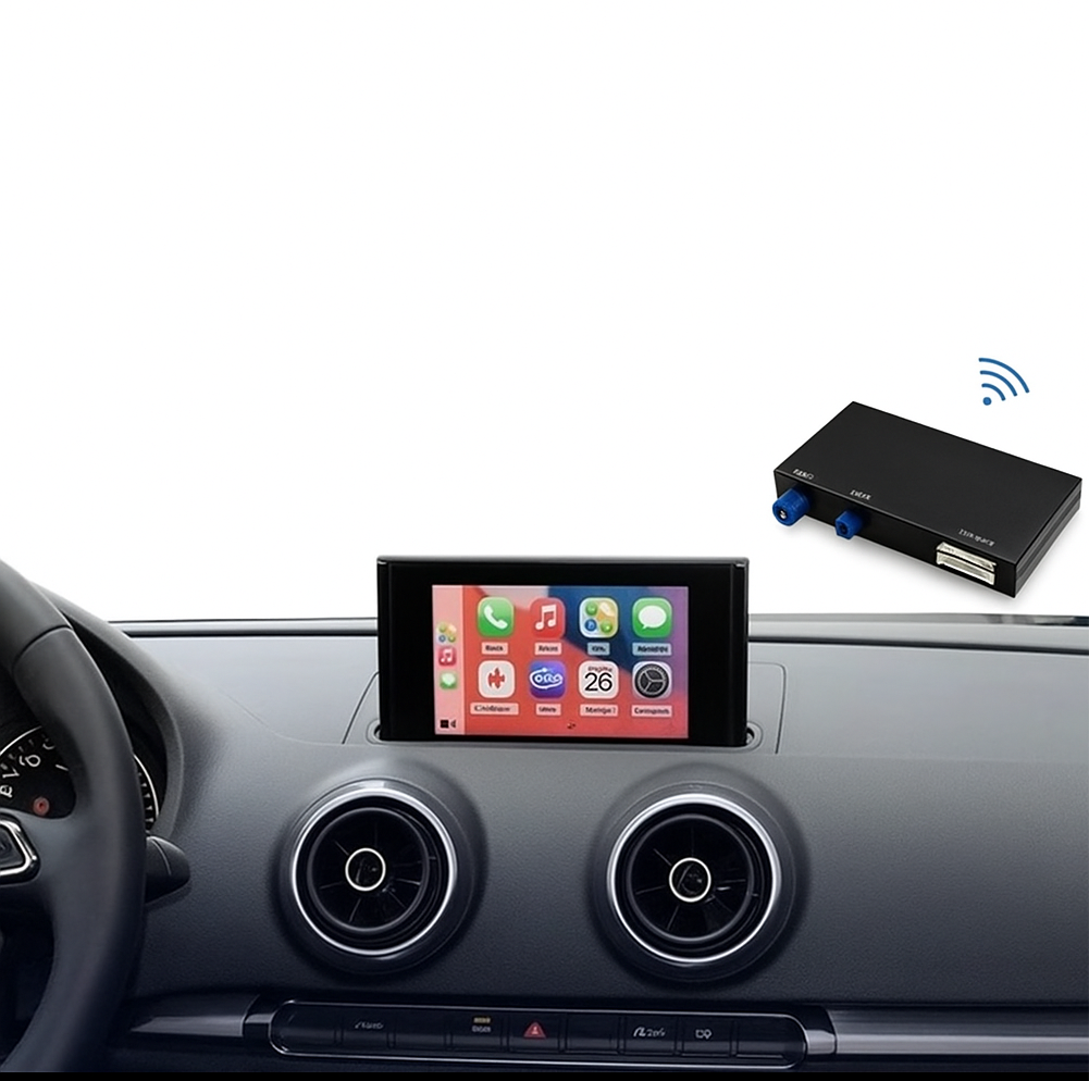 Module CarPlay & Android Auto sans fil pour Audi A3, A4, A5, Q2, Q5L, Q7 (2013–2018) – Installation sans perte, compatible caméra de recul, intégration parfaite avec l’écran d’origine.