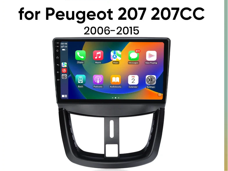 Autoradio Android avec CarPlay Sans Fil pour Peugeot 207 & 207CC (2006-2015)