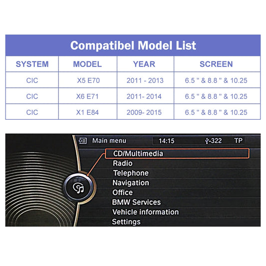 Module Wireless CarPlay & Android Auto pour BMW CIC – X5 E70, X6 E71 (2011-2013), X1 E84 (2009-2015).