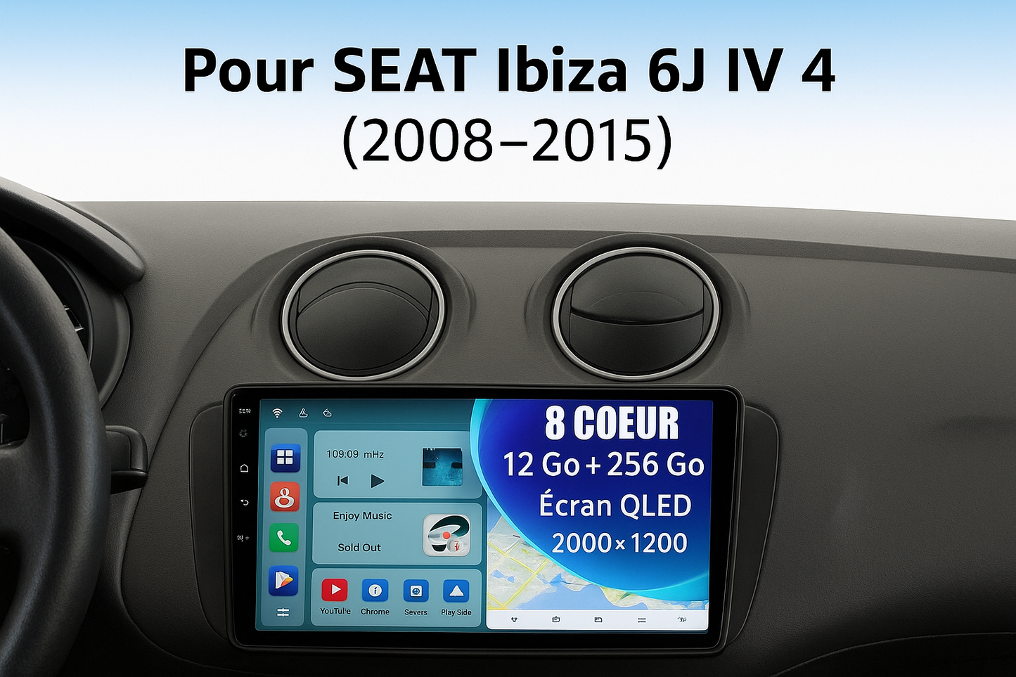 Android 15 – Autoradio 2K QLED pour SEAT Ibiza 6J IV 4 (2008–2015)