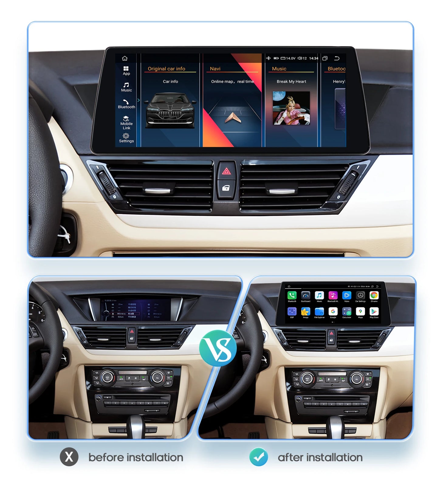 Écran Android 10.25” BMW X1 E84 (2009-2015) CIC – CarPlay & Android Auto Sans Fil, GPS, 4G, WiFi, iDrive Multimédi