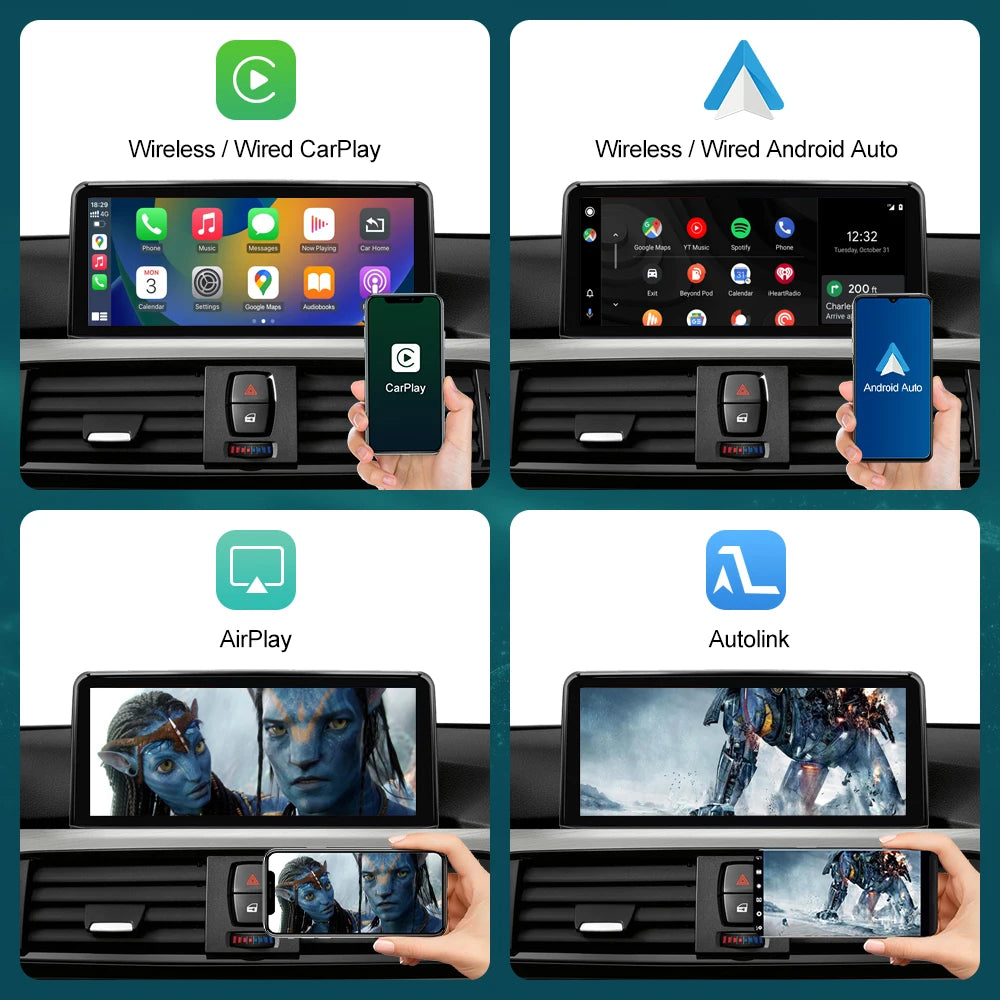 Écran Multimédia 10.25”/12.3” avec CarPlay & Android Auto Sans Fil pour BMW Série 1, 2, 3, 4 (F20–F33)