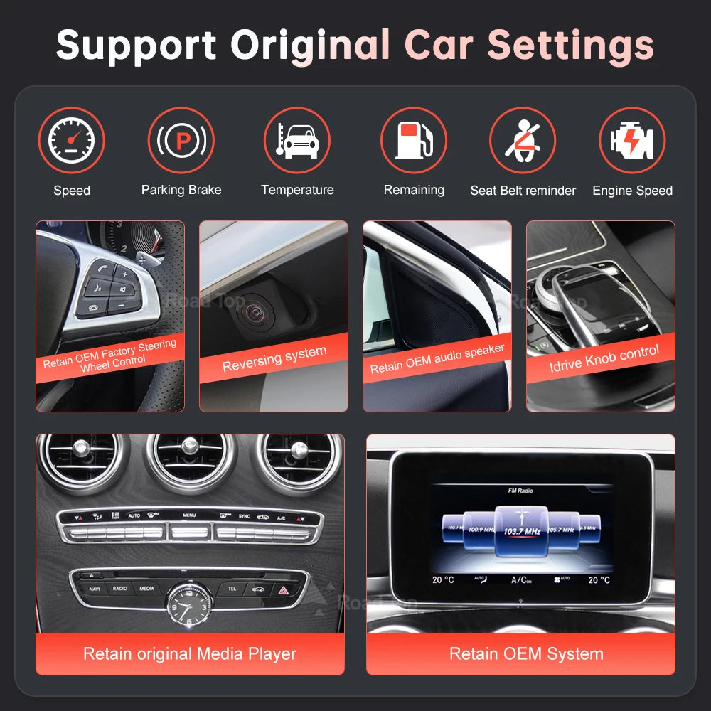 Écran multimédia Linux avec CarPlay et Android Auto sans fil
Pour Mercedes-Benz W205, W176, GLC, Classe A, Classe C, Classe V, W447, CLA, GLA (2015–2018, système NTG5.0)