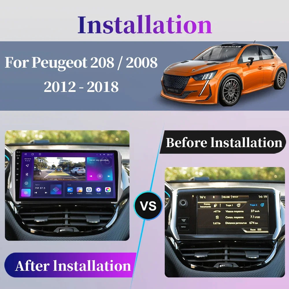 Autoradio Android Multimédia 2DIN pour Peugeot 208 / 2008 (2012–2018) | GPS – CarPlay – Android Auto – Écran Tactile HD – Bluetooth – Wi-Fi – Navigation