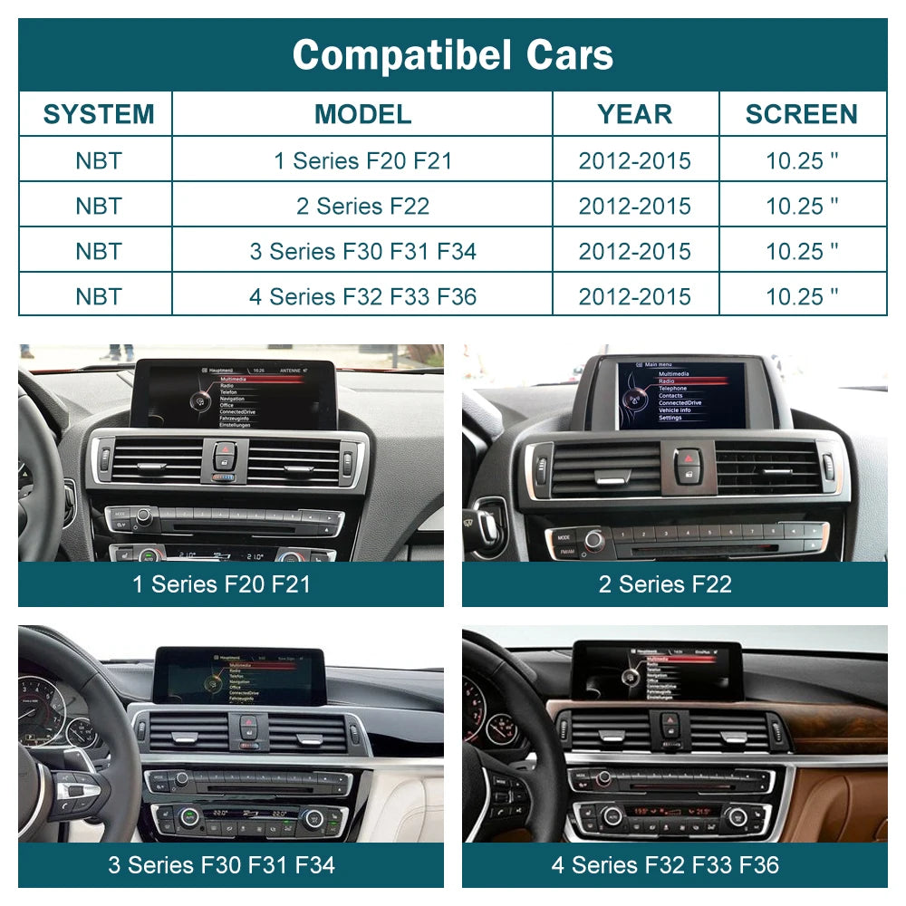 Écran Multimédia 10.25”/12.3” avec CarPlay & Android Auto Sans Fil pour BMW Série 1, 2, 3, 4 (F20–F33)