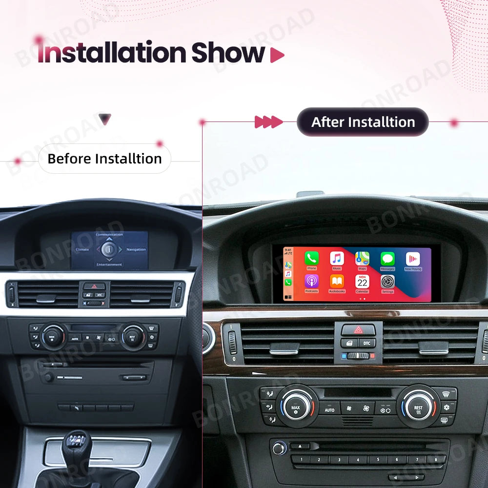Autoradio Android CarPlay/Android Auto pour BMW Série 3 & 5 E60 / E61 / E62 / E63 / E90 / E91 / E92 / E93 / M3 – Compatible CCC / CIC / MASK