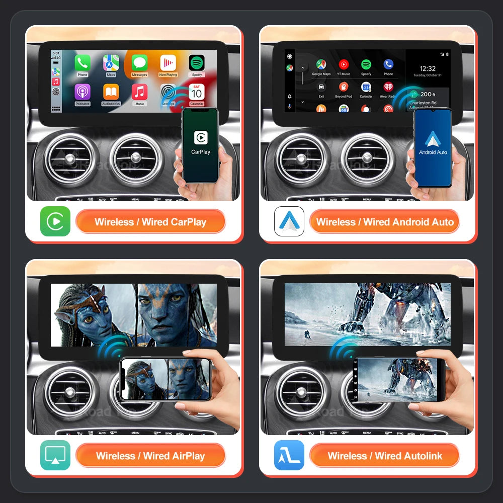 Écran multimédia Linux avec CarPlay et Android Auto sans fil
Pour Mercedes-Benz W205, W176, GLC, Classe A, Classe C, Classe V, W447, CLA, GLA (2015–2018, système NTG5.0)