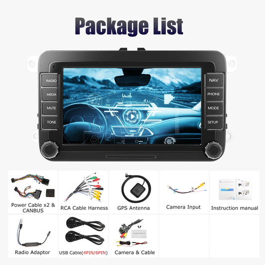 Autoradio Android 4G+64G compatible Volkswagen Passat, Golf, Polo, Jetta, Skoda – GPS, WiFi, CarPlay, Bluetooth, écran tactile HD. Système multimédia complet et moderne.