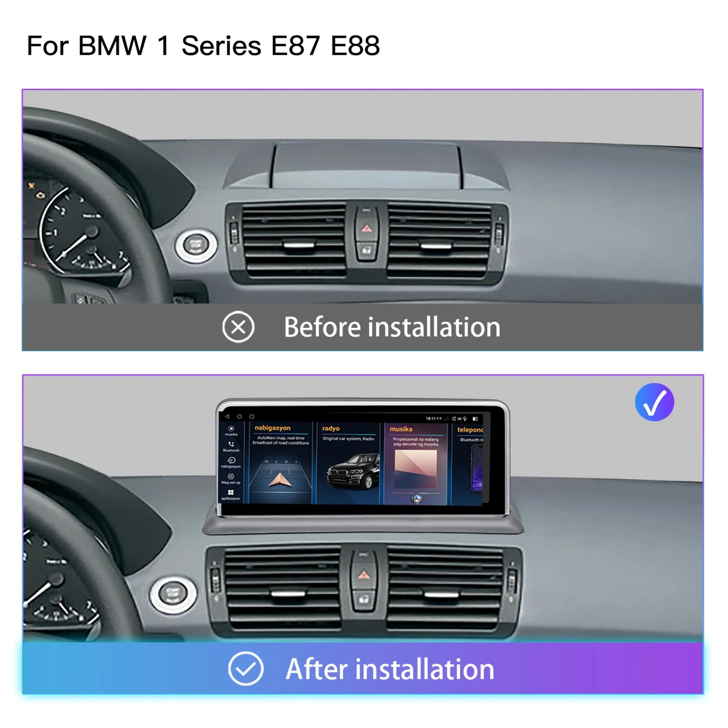 Autoradio Android 14 4G Snapdragon pour BMW Série 1 E81 E82 E87 E88 | Écran Multimédia CarPlay / Android Auto – Systèmes CCC/CIC