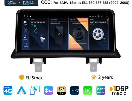 Autoradio Android 14 4G Snapdragon pour BMW Série 1 E81 E82 E87 E88 | Écran Multimédia CarPlay / Android Auto – Systèmes CCC/CIC