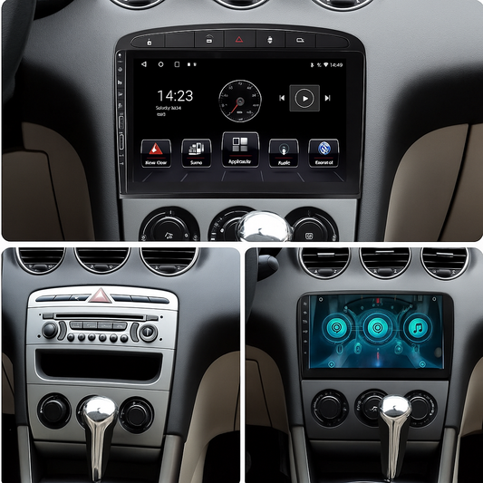 Autoradio Android  9’’ CarPlay/Android Auto sans fil pour Peugeot 308/408/RCZ (2010-2013), USB-C, WiFi, Bluetooth