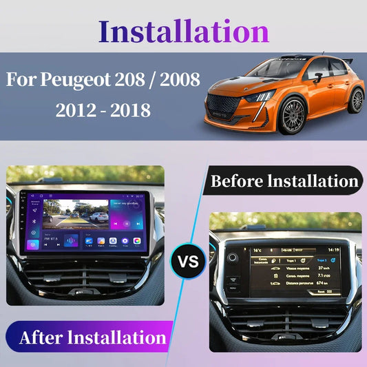 Autoradio Android Multimédia 2DIN pour Peugeot 208 / 2008 (2012–2018) | GPS – CarPlay – Android Auto – Écran Tactile HD – Bluetooth – Wi-Fi – Navigation