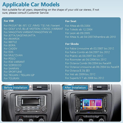 Autoradio Android 7” CarPlay & Android Auto | GPS – WiFi – FM – Bluetooth – Pour Volkswagen Jetta / Passat / Golf / Polo