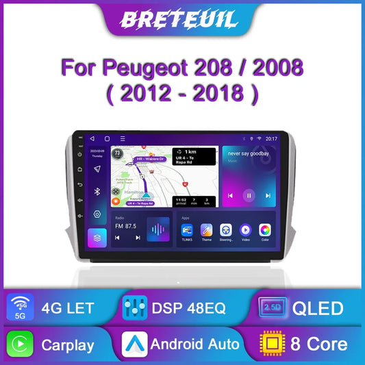 Autoradio Android Multimédia 2DIN pour Peugeot 208 / 2008 (2012–2018) | GPS – CarPlay – Android Auto – Écran Tactile HD – Bluetooth – Wi-Fi – Navigation